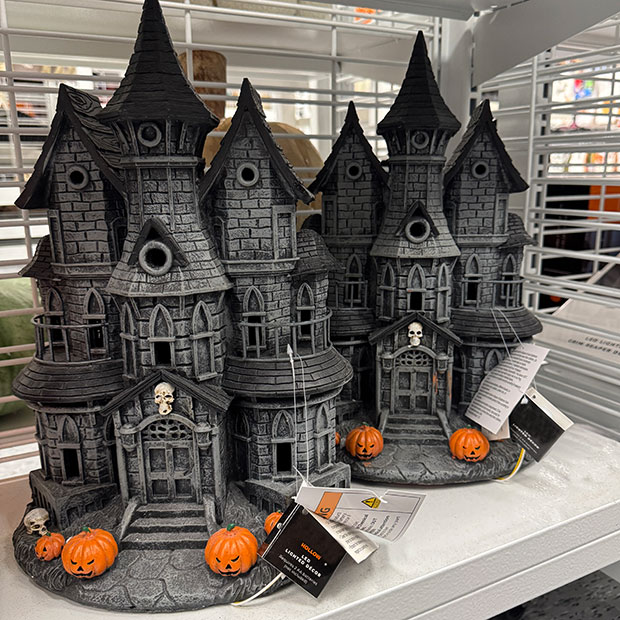Decorative Haunted mansions with pumpkins found in store at Ross.